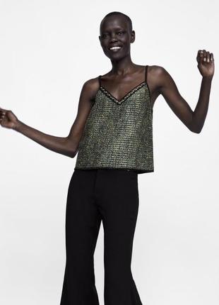 Новый яркий переливающийся топ на бретелях zara