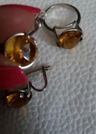 Потрясающий комплект кольцо и серьги с натуральным цитрином6 фото