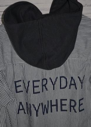 9 лет 134 см фирменная рубашка в полоску с капюшоном и надписью на спине зара zara8 фото