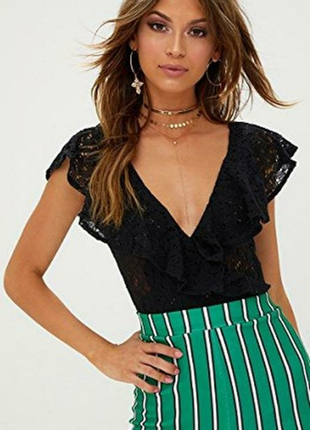 Обтягуючі боді топ з чорного мережива vera&lucy, рюші, оборка, на низький зріст до 162 см