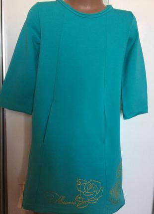 Платье  туника для девочек подростков . цвет изумрудный размер  рост 122- 128