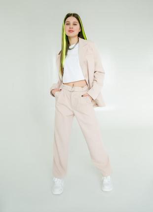 Брюки бежевые высокая талия девочке рост 140-176