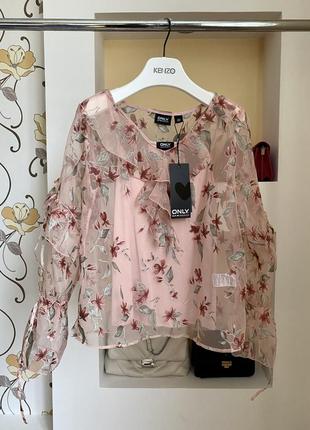 Блуза органза only в квіти рубашка блузка в цветок рюша волан1 фото