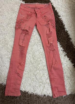 Розовые рваные джинсы ann, amnesia 26 размер1 фото