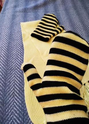 Красивые варежки в полоску пчела + шарф лимонного цвета top качество1 фото