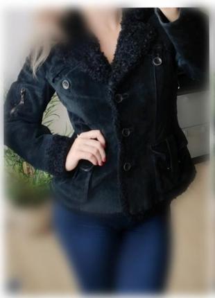 С-м натуральна замшева дублянка чорна утеплена