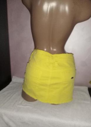 Спідниця міні бедровка джинс жовта3 фото