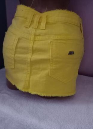Юбка мини бедровка джинс желтая2 фото