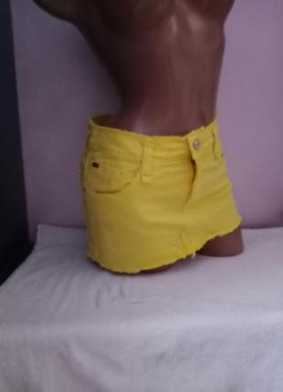 Юбка мини бедровка джинс желтая4 фото