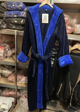 Синий мужской махровый халат , длинный2 фото