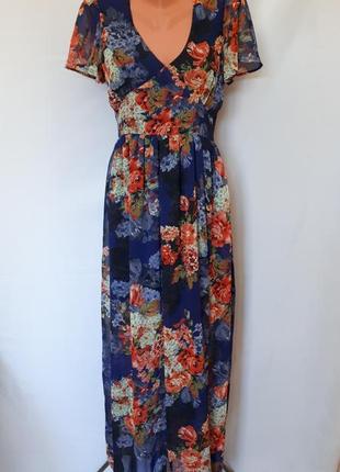 Длинное шифоновое платье в цветочный принт asos (размер 38)2 фото