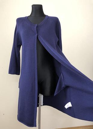 Длинный кардиган 46-48 меринос синий удлиненная теплая кофта шерстяная шерсть тонкая