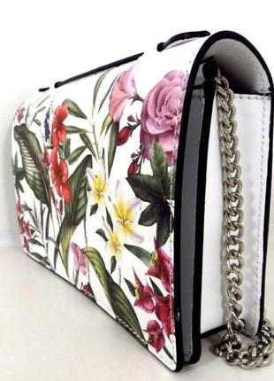 Жіноча сумочка - клатч італія натуральна шкіра біла з квітами5 фото