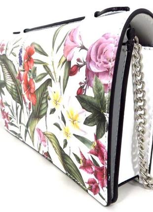 Жіноча сумочка - клатч італія натуральна шкіра біла з квітами6 фото