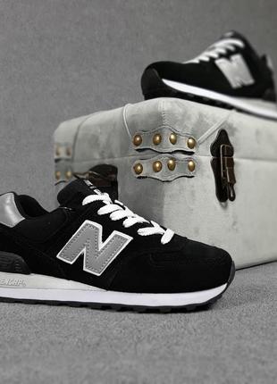 Женские кроссовки new balance 574 чёрные серая n9 фото