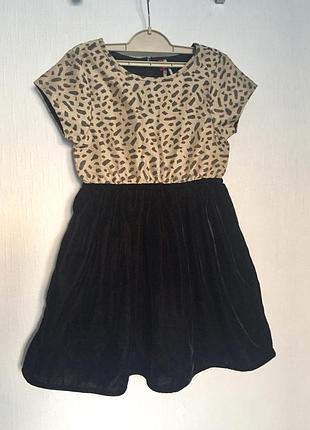 Сукня комбі леопард з оксамитовим пишним низом