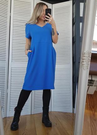 Синее платье строгого силуэта plus size 2
