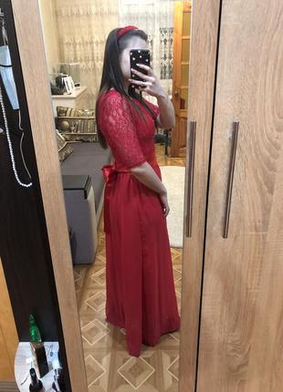 Длинное платье в пол красное2 фото
