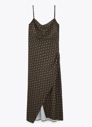 Плаття zara літній в горошок хакі рожевий