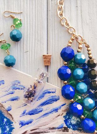 Набор ожерелье и серьги из разноцветных бусин2 фото