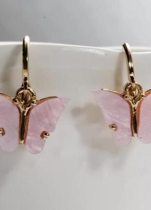 Серьги колечки бабочки розовые сережки с бабочками2 фото