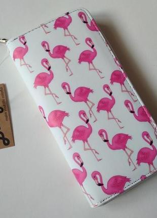 Новий актуальний великий довгий гаманець з рожевим фламінго, гаманець на блискавці1 фото