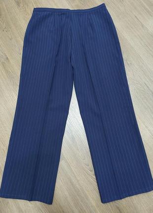 Классические свободные прямые синие брюки в полоску со стрелками4 фото