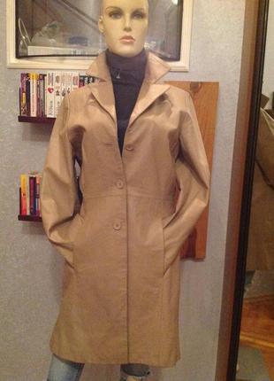 Кожаное пальто - плащ в стиле нео винтаж бренда auluna, р. 44-46