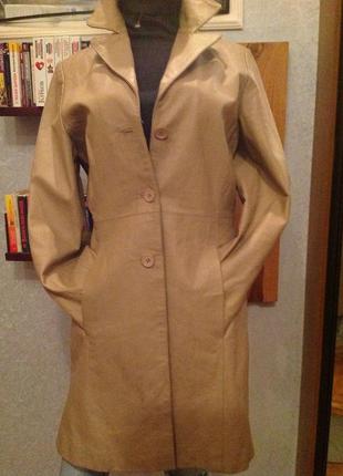Кожаное пальто - плащ в стиле нео винтаж бренда auluna, р. 44-467 фото