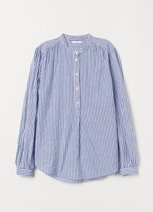 Блузка-рубашка с длинными рукавами в полоску из хлопка от premium h&m под джинсы2 фото
