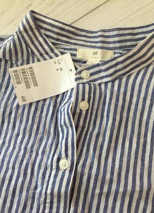 Блузка-рубашка с длинными рукавами в полоску из хлопка от premium h&m под джинсы3 фото