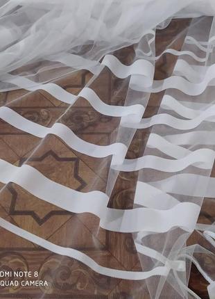 Тюль біла полосками турецька в наявності з пошивом в спальню , прихожу , штора занавіска4 фото