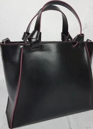 Женская кожаная сумка из натуральной кожи черная3 фото