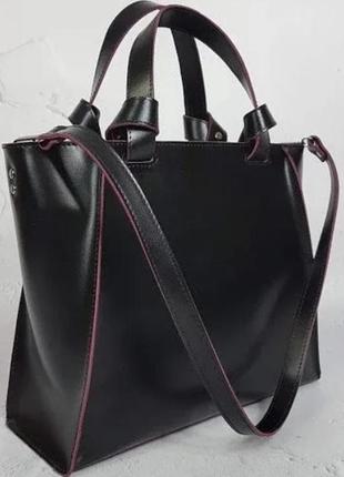 Женская кожаная сумка из натуральной кожи черная2 фото