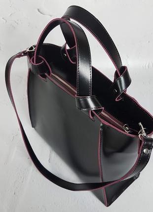 Женская кожаная сумка из натуральной кожи черная4 фото