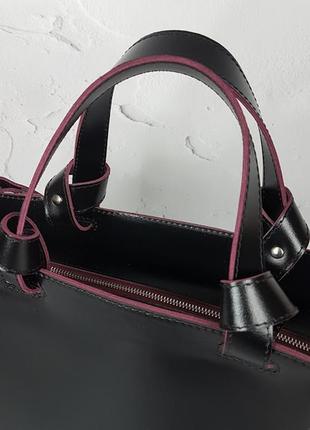 Женская кожаная сумка из натуральной кожи черная6 фото
