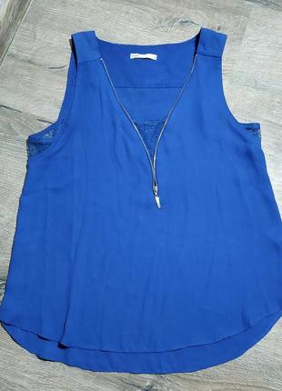 Річний легкий топ, блуза, футболка, яскравою синій/ електрик, шифон