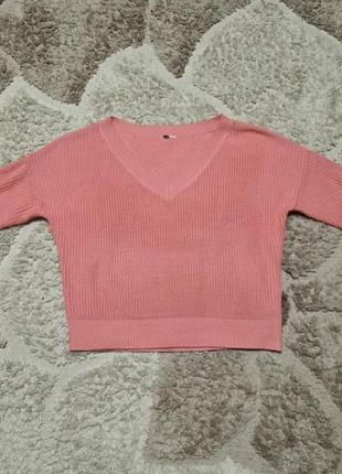 Вязаный розовый свитер с вырезом от h&m9 фото