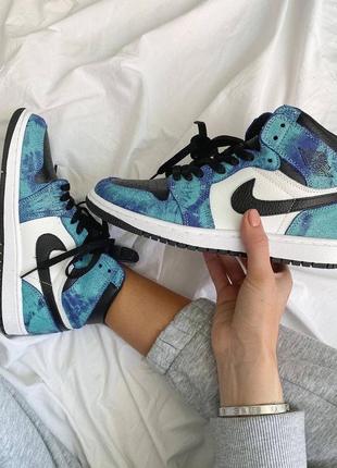 Женские стильные весенние кроссовки nike air jordan 1 tie dye