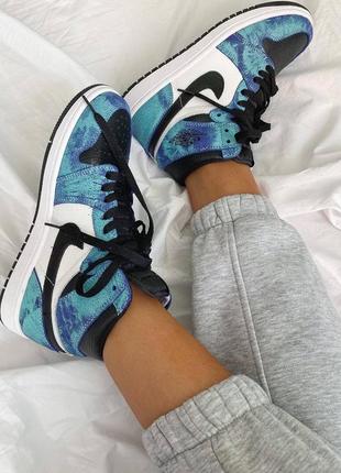 Женские стильные весенние кроссовки nike air jordan 1 tie dye8 фото