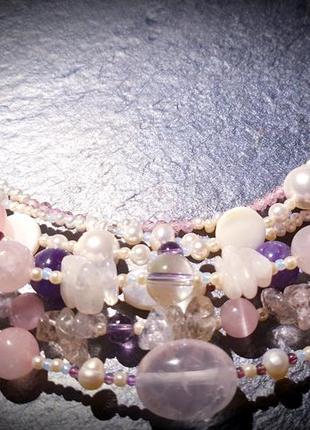 Авторское ожерелье из натуральных камней "цветение сакуры"🌸🙏💮7 фото