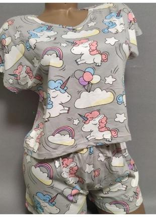 Молодежная пижама топ шорты принт единороги1 фото