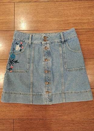 Обалденная джинсова спідничка з вишивкою, 10 розмір7 фото