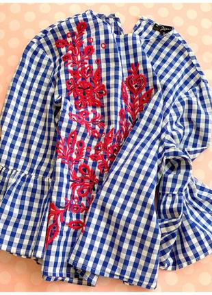 Блузка/рубашка в клетку с вышивкой5 фото