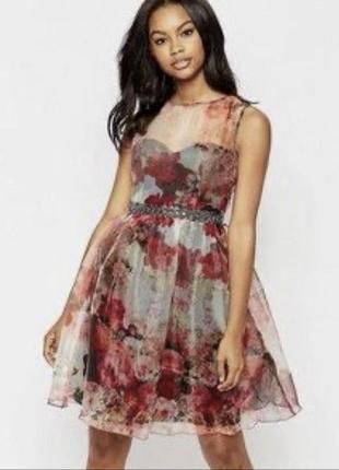 Коктейльное платье из цветочной органзы с юбкой пачкой1 фото