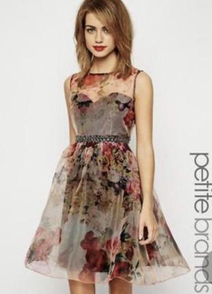 Коктейльное платье из цветочной органзы с юбкой пачкой8 фото