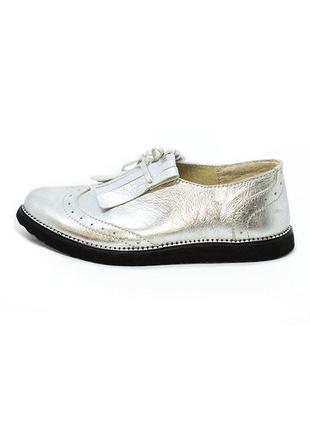 Кожаные класические туфли натуральная кожа украина гарантия серебряные металик4 фото