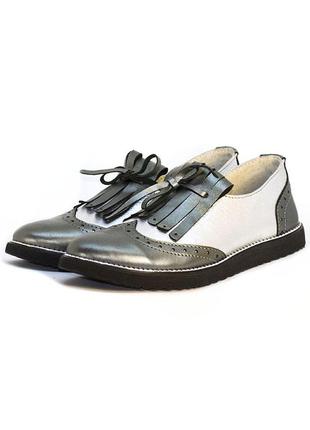 Кожаные классические туфли натуральная  кожа металик украина гарантия серебряные2 фото