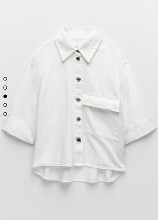 Красивейшая белая укороченная блуза  / рубашка zara из плотного 100% коттона3 фото