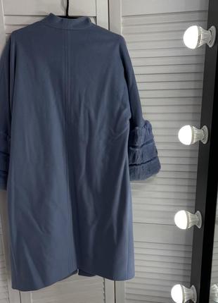 Пальто голубое натуральный кашемир larissa италия 42 новое миди мех6 фото